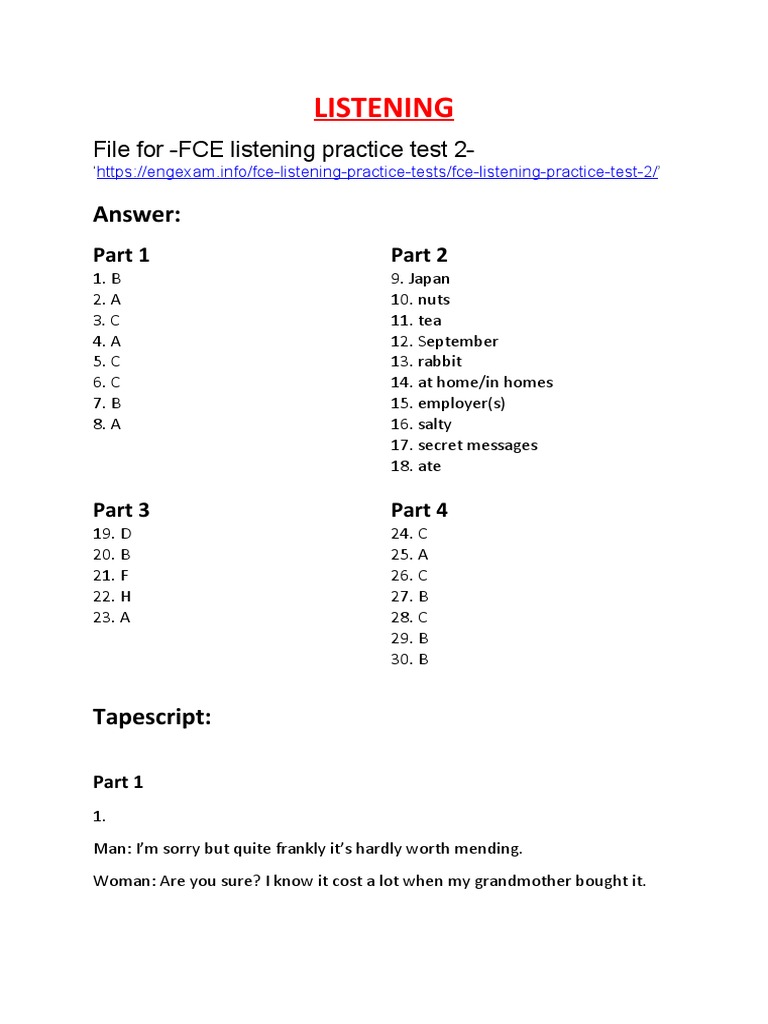 Fce Listening Practice Test 2 Pdf