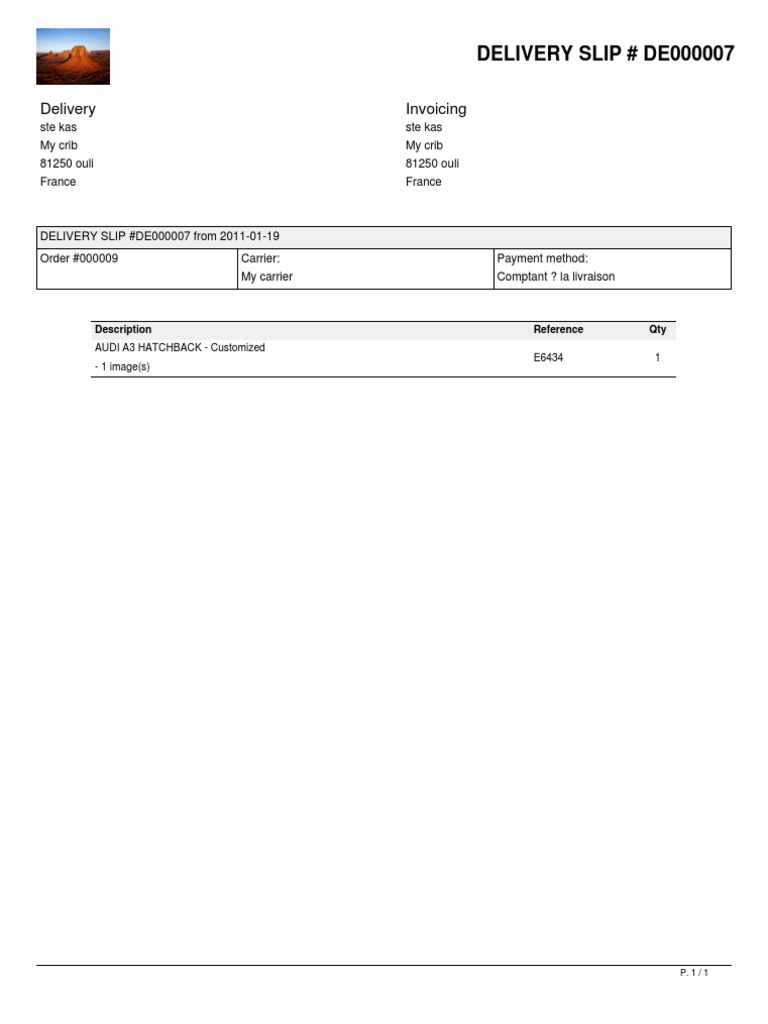 Delivery Slip #DE000007 | PDF