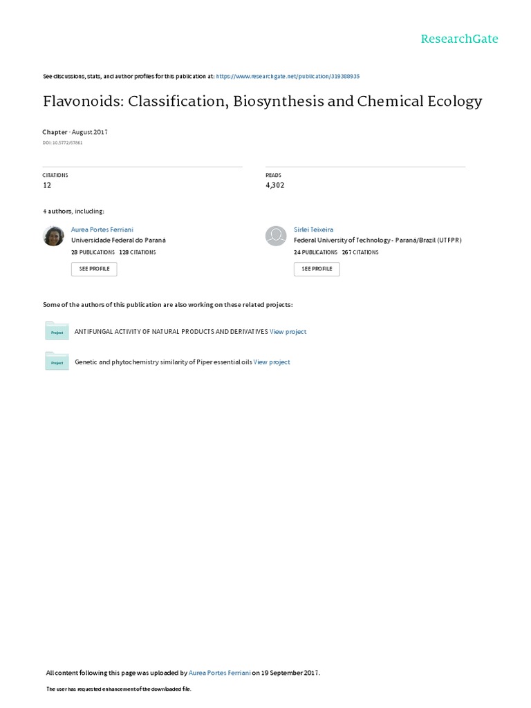 Flavonoids Classification, Biosynthesis and Chemical Ecology PDF
