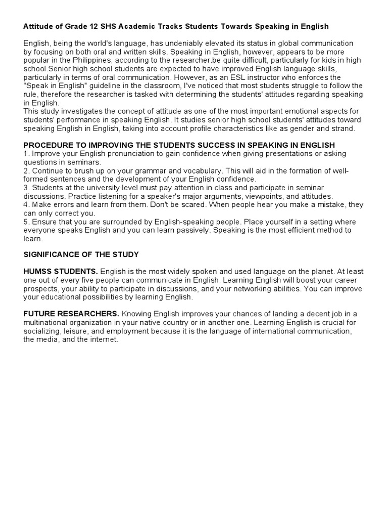 Grade 12 Students' Attitudes Toward English | PDF | English Language ...