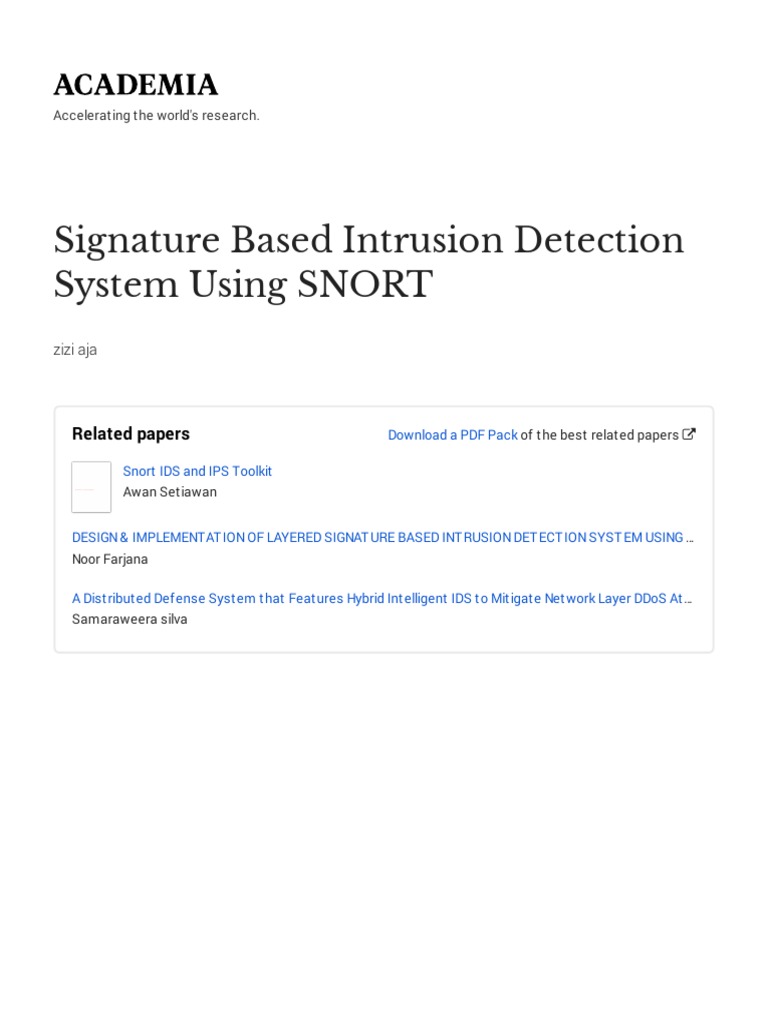 Signature Based Intrusion Detection System Using SNORT: Related Papers ...
