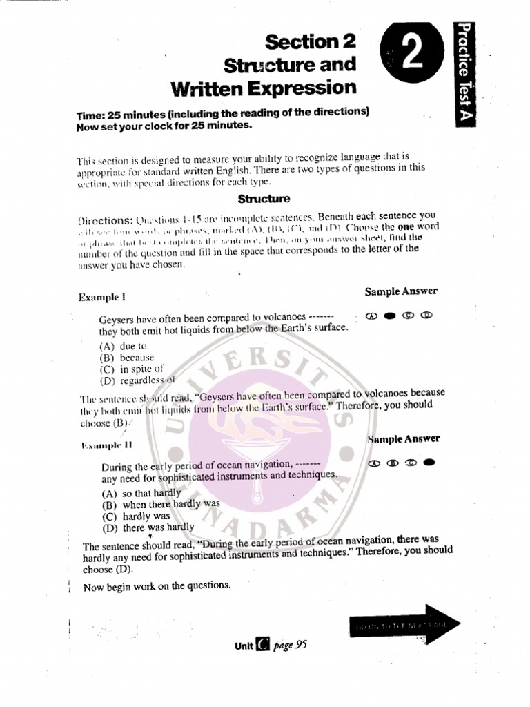 Practice Test A Section 2 Structure And Written Expression Nature