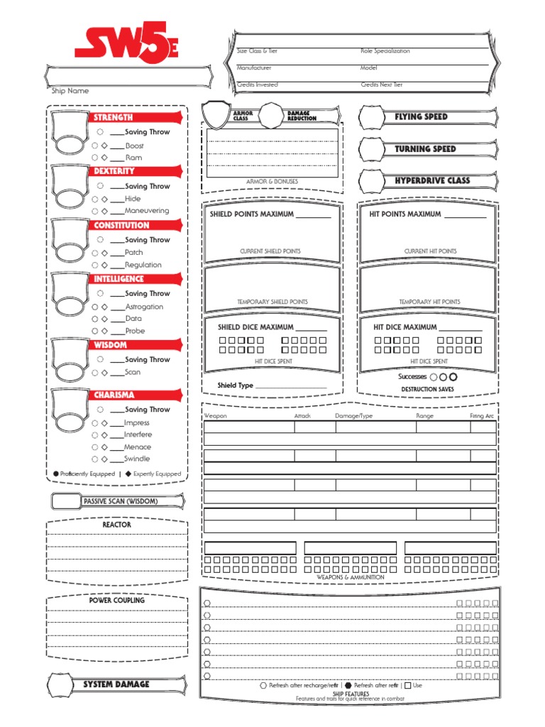SW5E Starship Character Sheet | PDF | Warships | Naval Warfare