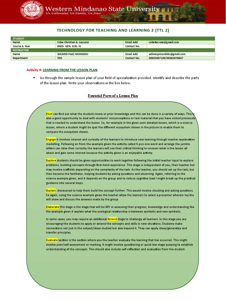 (Template) Activity 4 Learning From The Lesson Plan | PDF | Learning ...