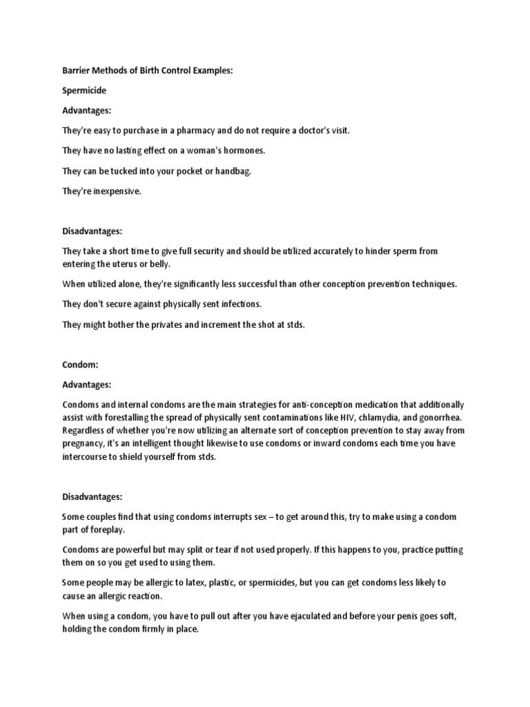 Barrier Methods of Birth Control Examples PDF Birth Control Condom