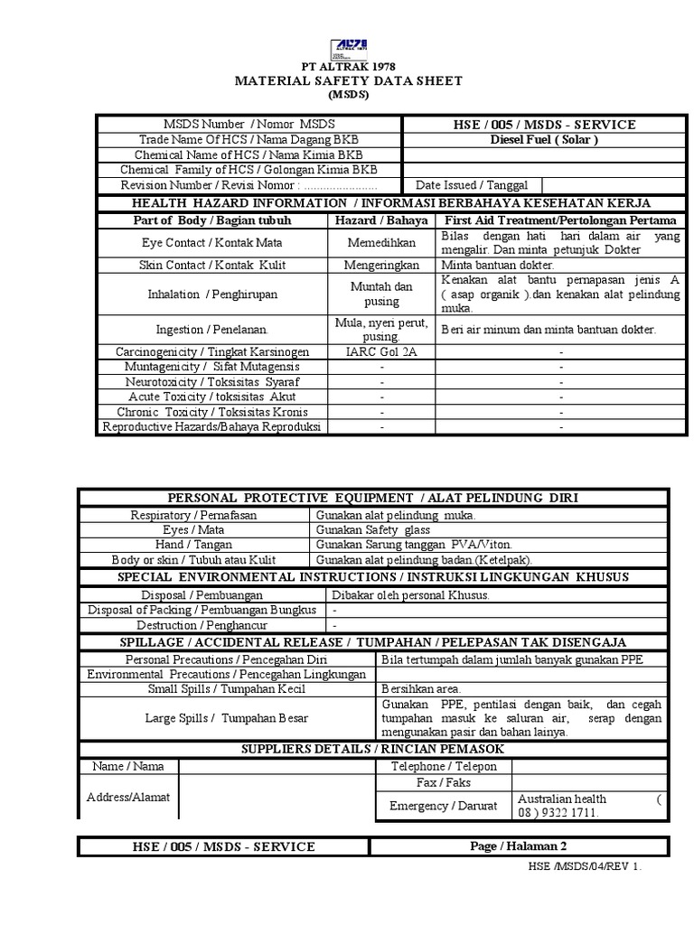 MSDS-05 Diesel Fuel (Solar) | PDF