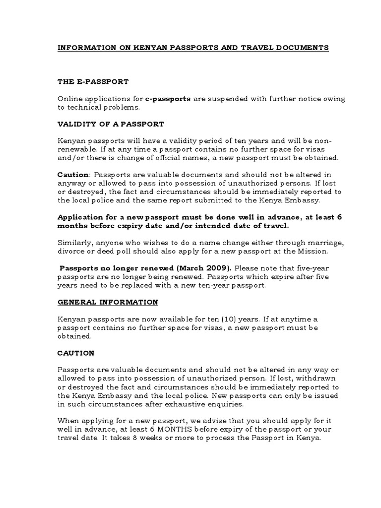 KENYAN PASSPORTS Requirements For site Download Free PDF