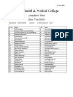 Bhitai Dental College Attendance Sheet for Dental Material Lecture