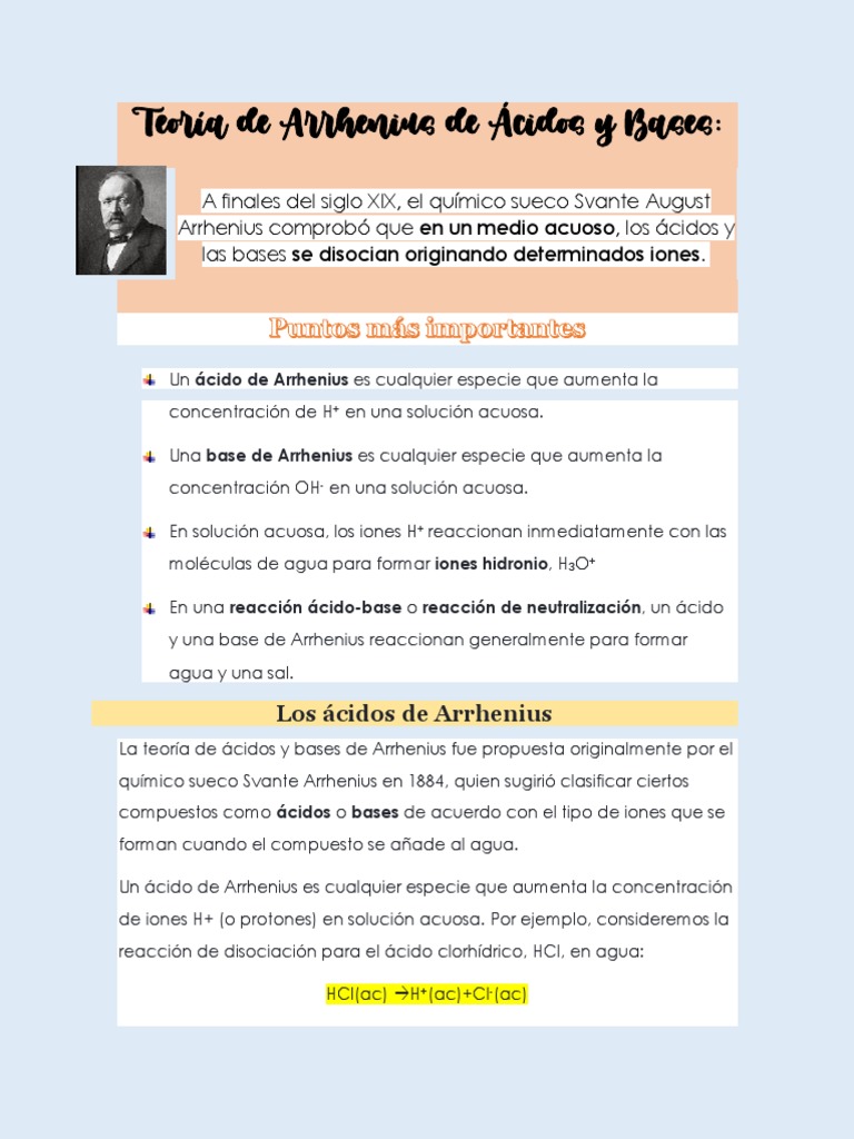 Teoría de Arrhenius: Ácidos y Bases | PDF | Clásicos