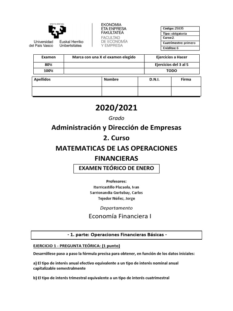 Examen de Matemáticas Financieras 2021 | PDF | Amortización (Negocio ...