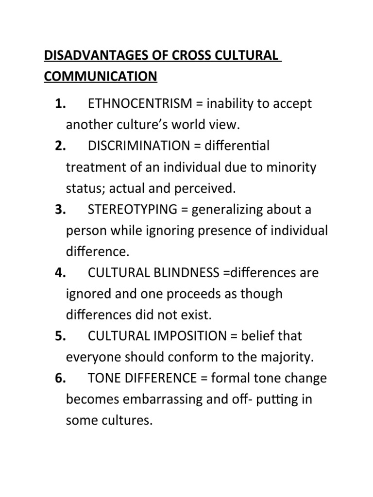 Disadvantages of Cross Cultural Communication PDF
