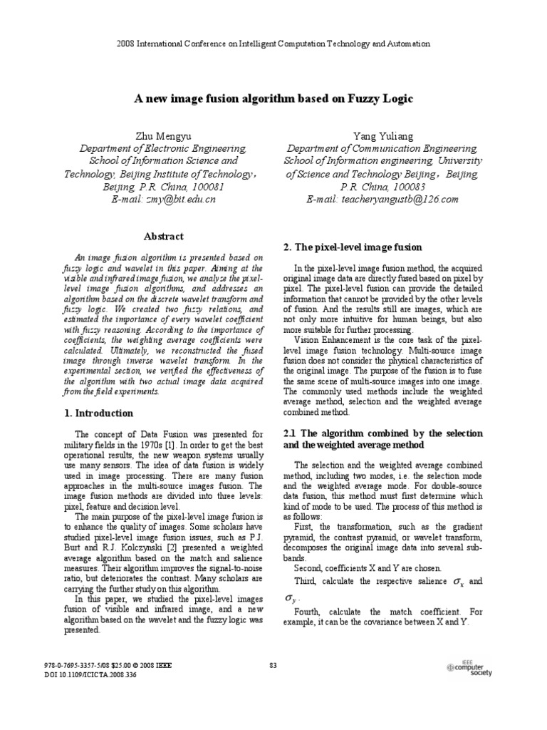 A New Image Fusion Algorithm Based On Fuzzy Logic: Zhu Mengyu Yang ...