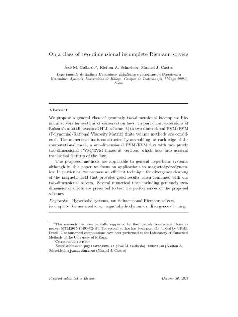 On A Class of Two-Dimensional Incomplete Riemann Solvers | PDF ...