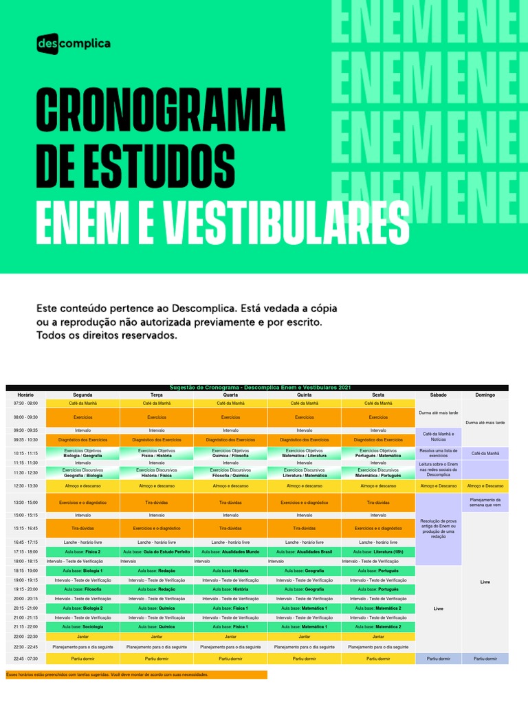 Cronograma de Estudos ENEM 2025 | PDF | Science | Academia