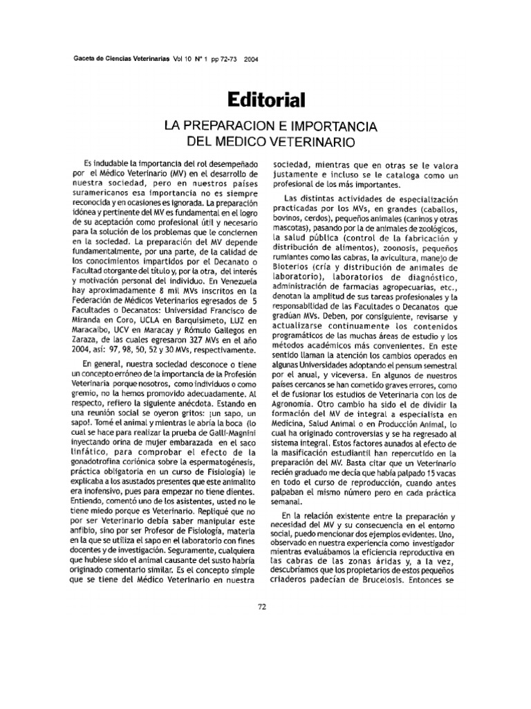 Preparación e Importancia Del Médico Veterinario | PDF