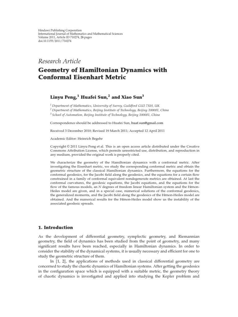 Geometry of Hamiltonian Dynamics With Conformal Eisenhart Metric | PDF ...