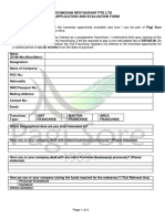 Pagi Sore Indonesian Restaurant Pte LTD Franchisee Application and Evaluation Form