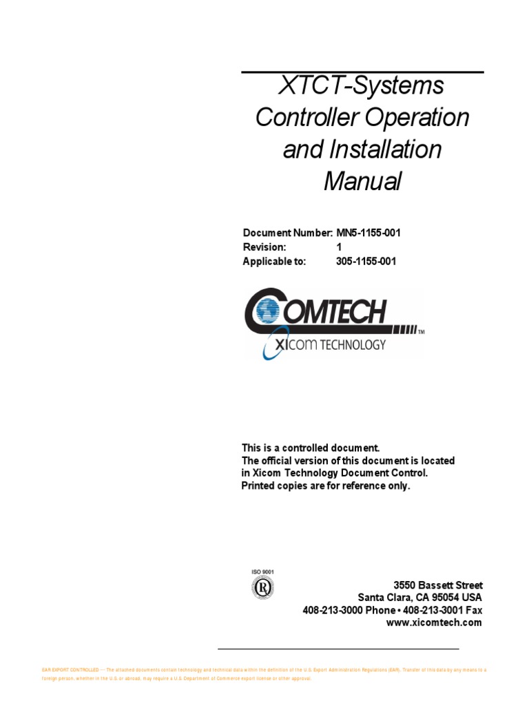 XTCT-Systems Controller Operation and Installation Manual