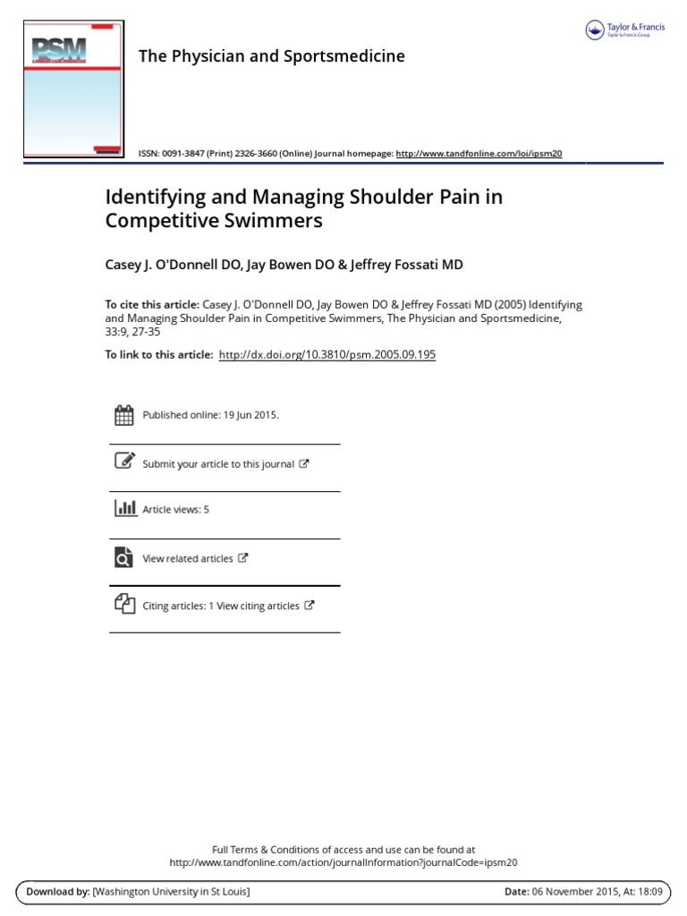 Identifying and Managing Shoulder Pain in Competitive Swimmers | PDF ...