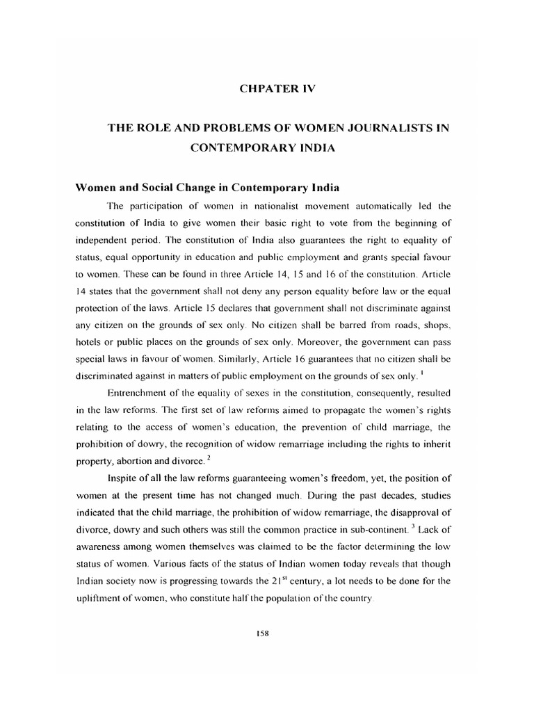 The Role and Problems of Women Journalists in Contemporary India | PDF ...