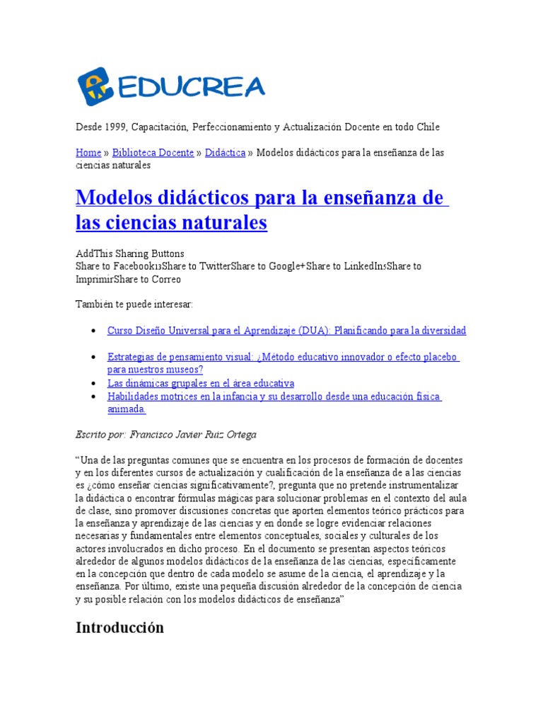 Modelos Didácticos en Ciencias Naturales | PDF | Conocimiento | Aprendizaje