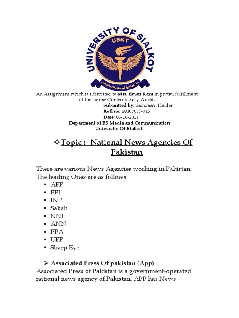Contemporary World (Assignment 1) | PDF | News | Pakistan