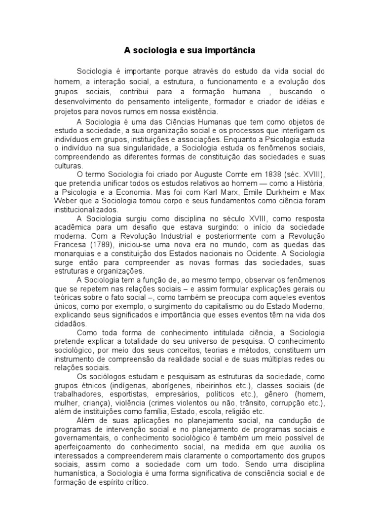 A Sociologia e Sua Importância | PDF | Sociologia | Academia