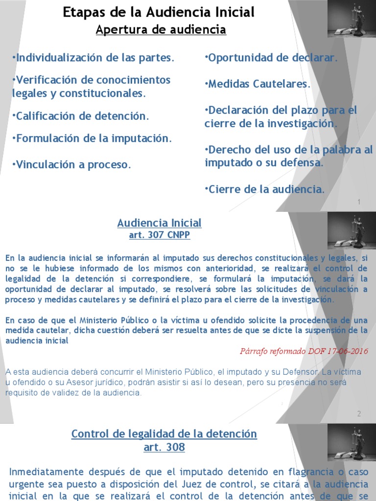 Etapas de la Audiencia Inicial Penal | PDF | Mandato | Detención ...