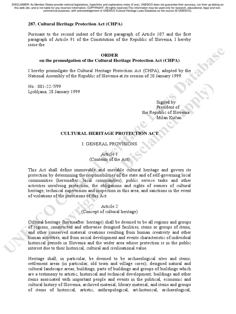 Cultural Heritage Protection Act (CHPA) | PDF | Copyright | Monument - Cultural Property Rights Act