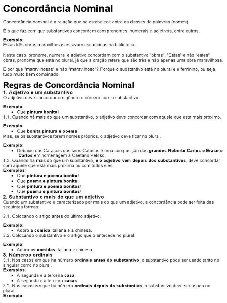 As principais regras de concordância nominal em português | PDF ...
