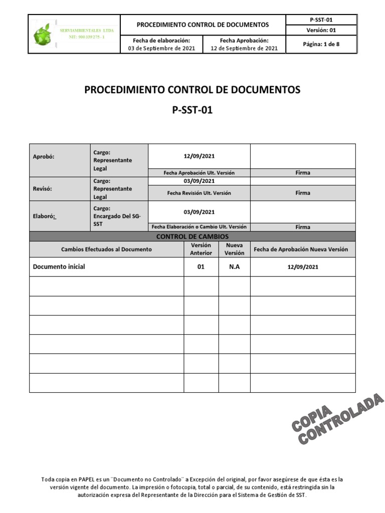 P Sst 01 Procedimiento Control Documentos Pdf Microsoft Word