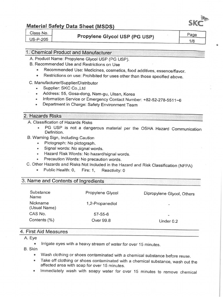 Msds-Propilen Glicol SKC | PDF