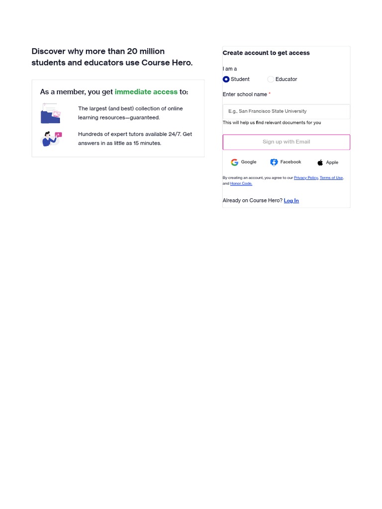 Sign Up - Course Hero | PDF