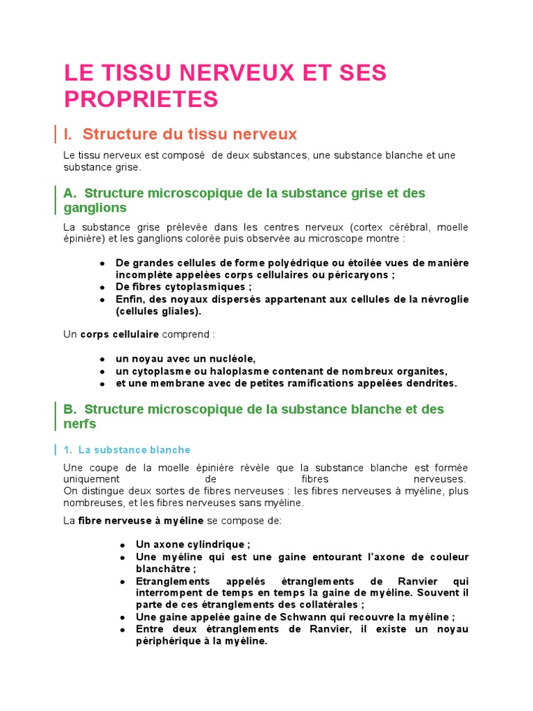 Propriétés et structure du tissu nerveux | PDF | Synapse | Myéline