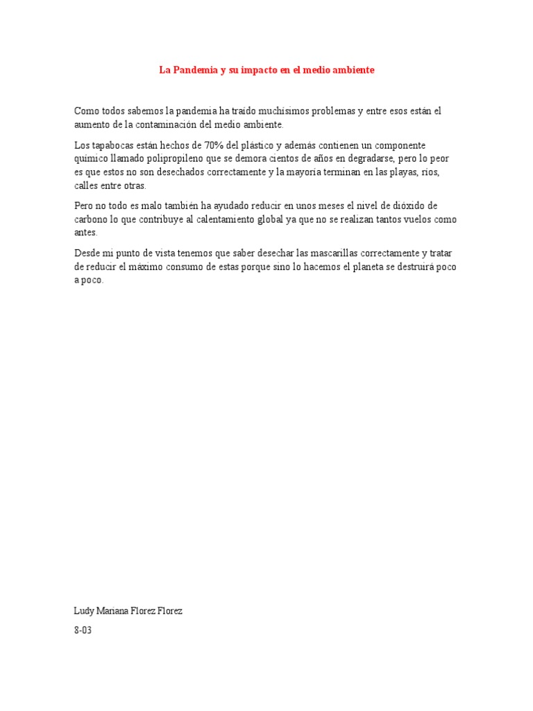 Impacto ambiental de la pandemia | PDF