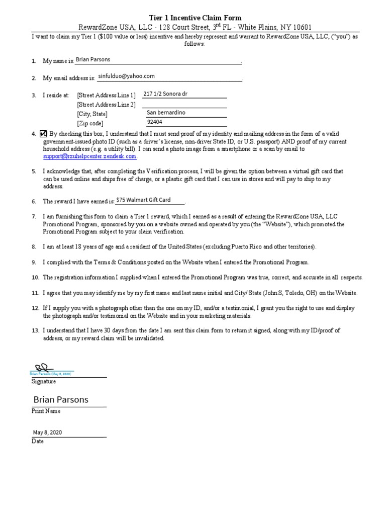 Tier 1 Incentive Claim Form Guide | PDF | Government And Personhood