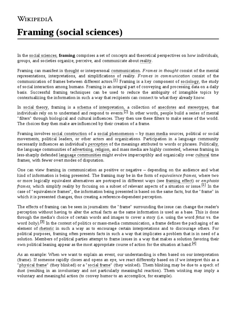 Framing (Social Sciences) | PDF | Framing (Social Sciences) | Cognition
