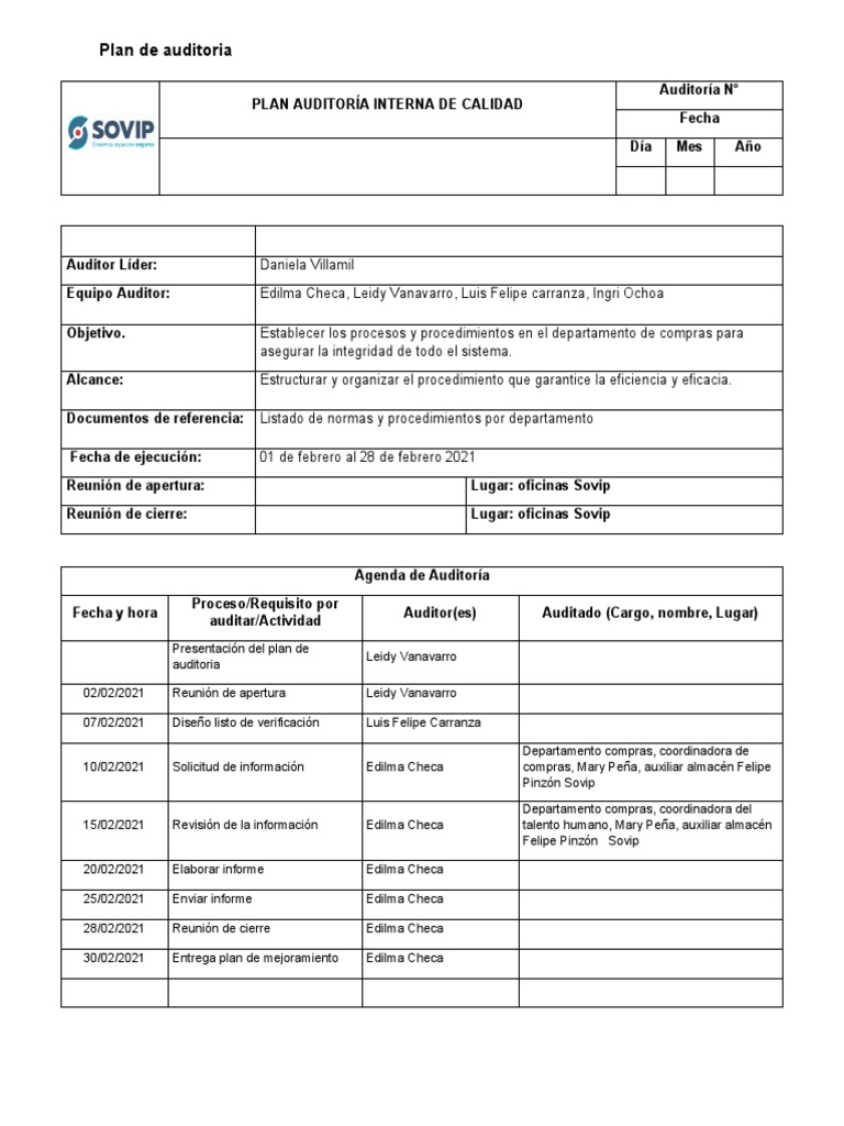 Plan de Auditoria - Compras | PDF | Auditoría | Contralor