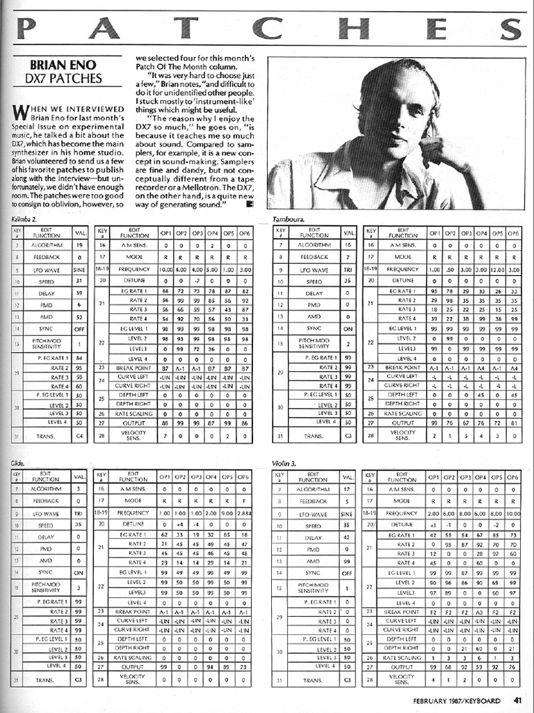 Brian Eno Yamaha DX7 Patches | PDF