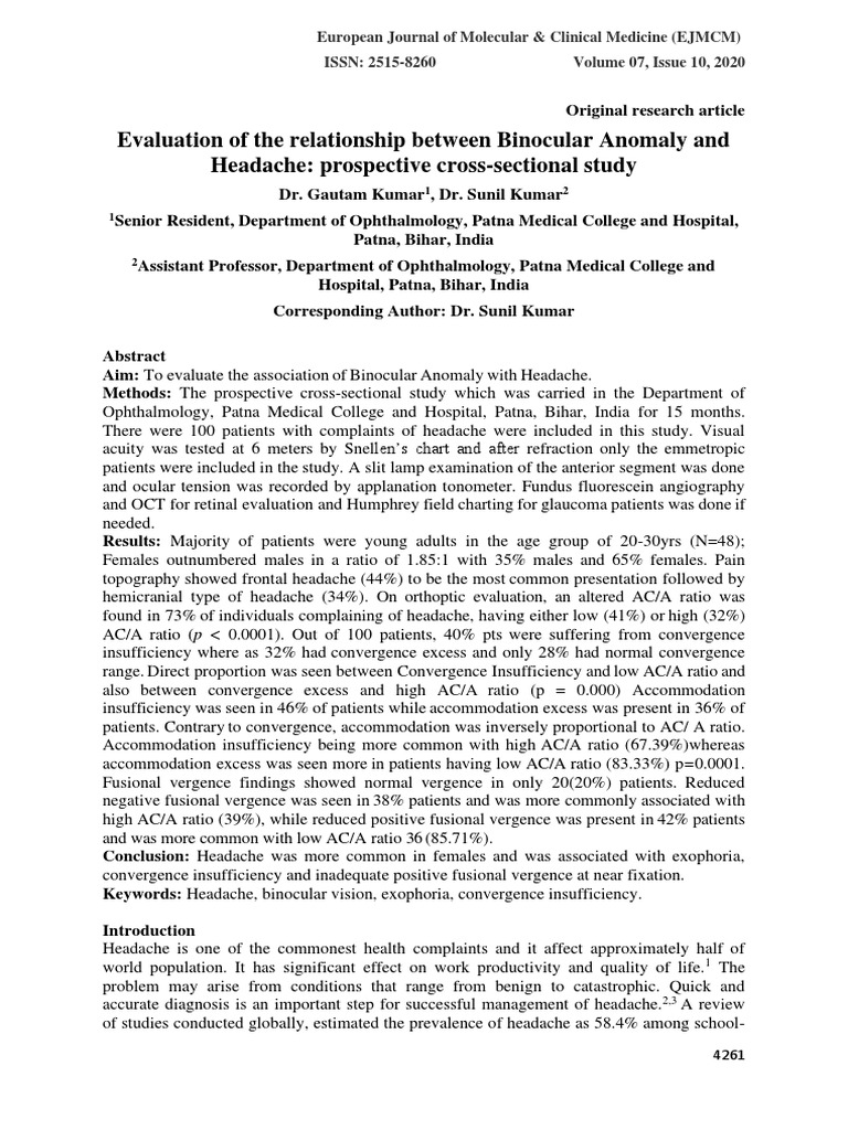 Evaluation of The Relationship Between Binocular Anomaly and Headache