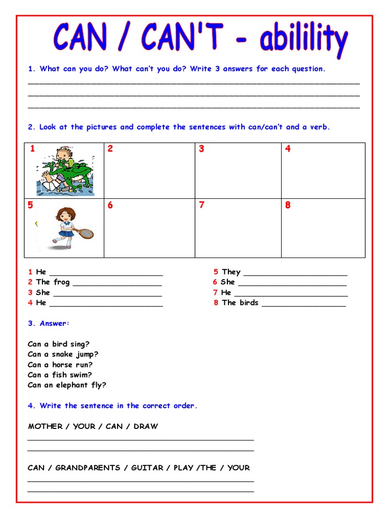 Can and Can't Abilities Worksheet | PDF | Language Arts & Discipline