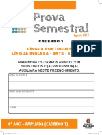 Prova semestral de Língua Portuguesa, Inglês, Arte e Educação Física para 6o ano