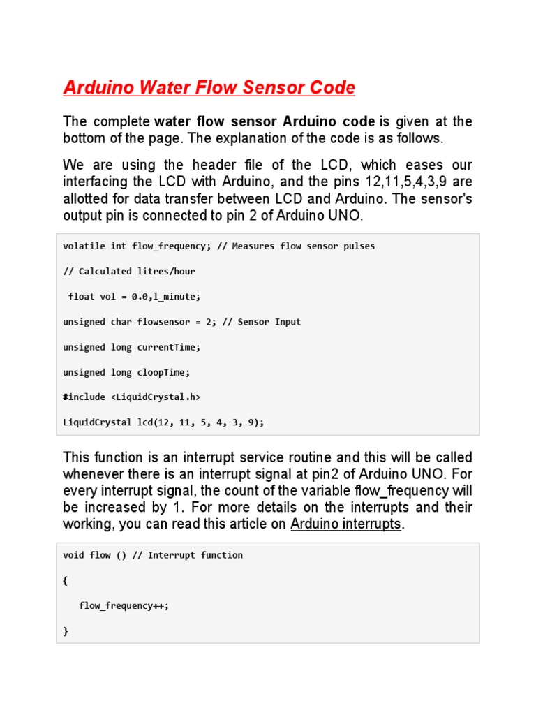 Arduino Water Flow Sensor Code | PDF | Arduino | Flow Measurement