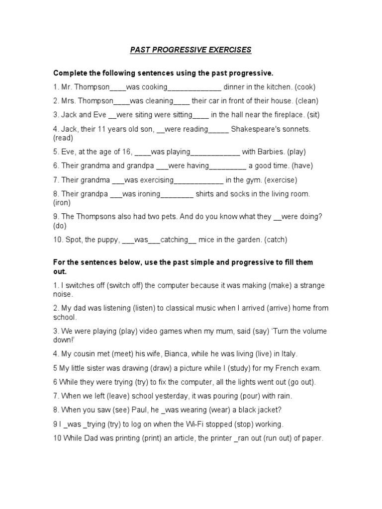 Past Progressive Exercises and Answers | PDF | Language Arts ...