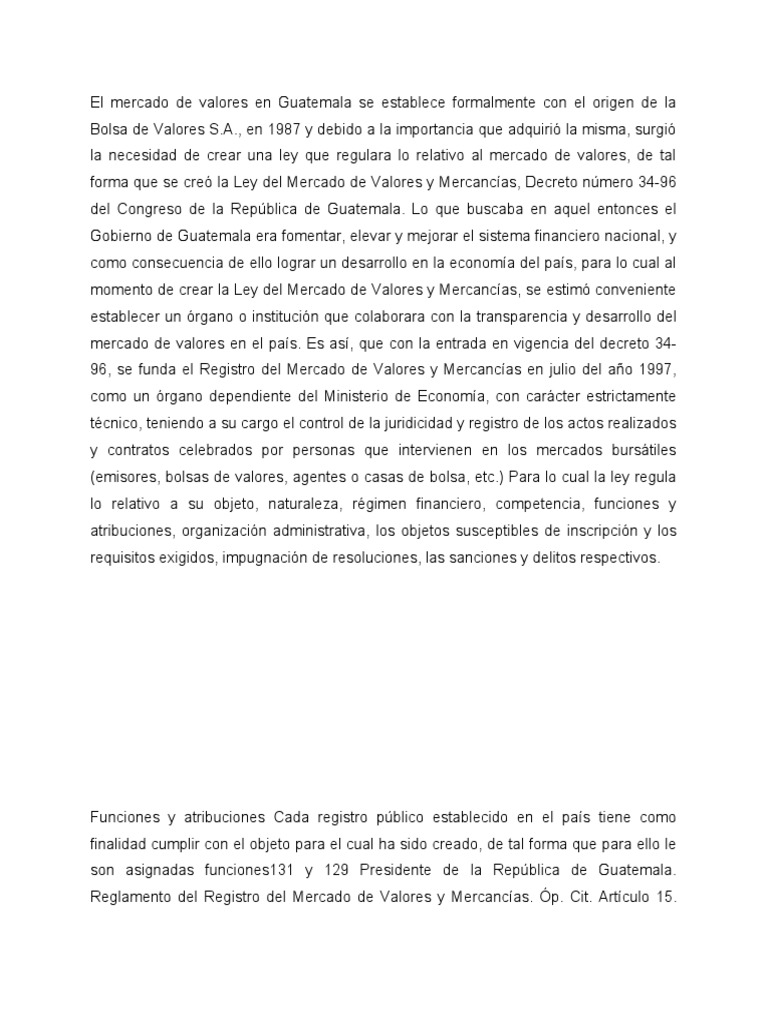 Regulación del Mercado de Valores en Guatemala | PDF | Bolsa | Bolsa de ...