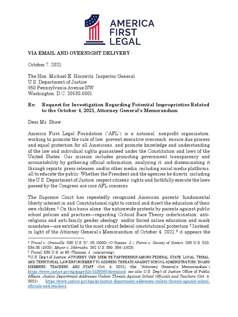 Garland Memo DOJ IG Request PDF Meyer V. Nebraska United States Department Of Justice