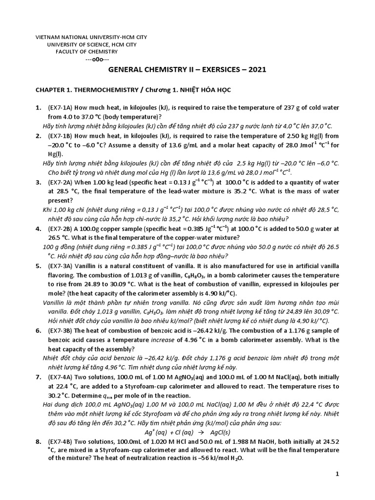 Gen Chem II - Exercises 2021 | PDF
