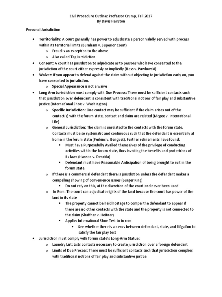 Civil Procedure Outline | PDF | Deposition (Law) | Pleading
