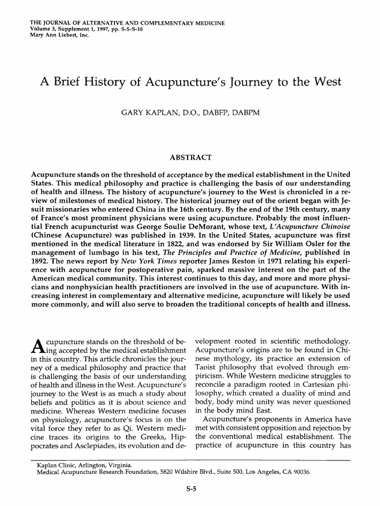 A Brief History of Acupuncture's Journey To The West PDF