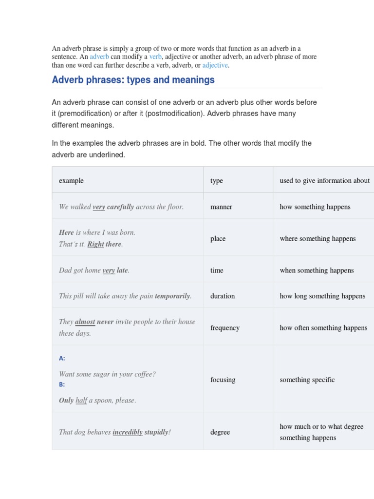 Understanding Adverb Phrases | PDF | Adverb | Verb